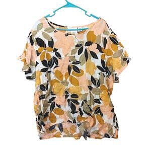 Rachel Zoe Size 3X top 100% Linen Yellow Pink Top Flowy Airy Light Natural Plus